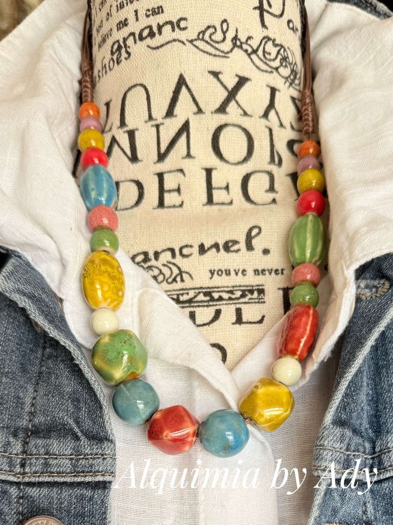 Brutalist Multicolor Ceramic Bead Necklace
